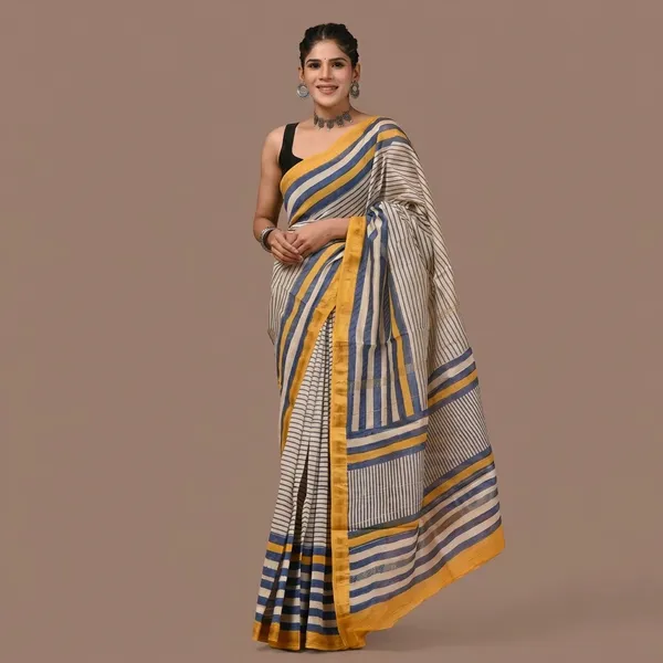 Beige_Brown_Striped_Maheshwari_Silk_Saree_With_Matching_Blouse_For_Women