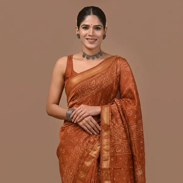 Rust_Orange_Baluchari_Maheshwari_Silk_Saree_With_Matching_Blouse_For_Women
