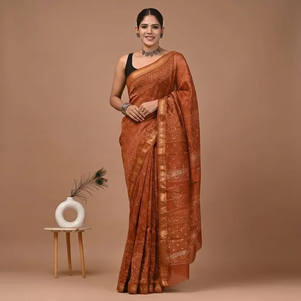 Rust_Orange_Baluchari_Maheshwari_Silk_Saree_With_Matching_Blouse_For_Women