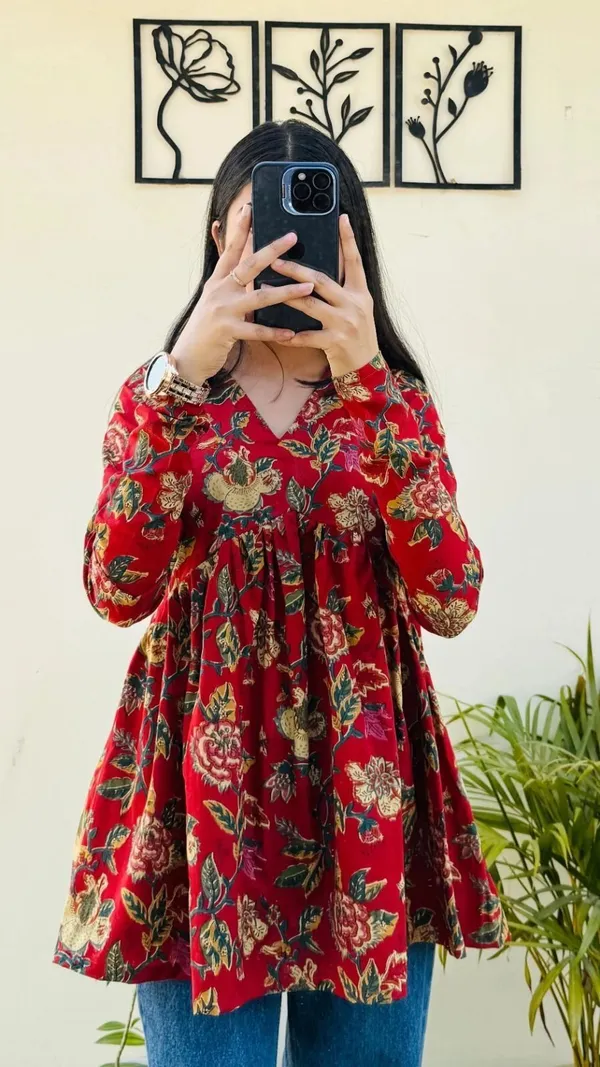 Hbkart_Casual_Printed_Women_Red_Top