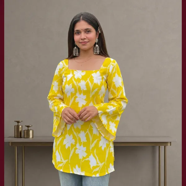Hbkart_Casual_Printed,_Floral_Print_Women_Yellow_Top