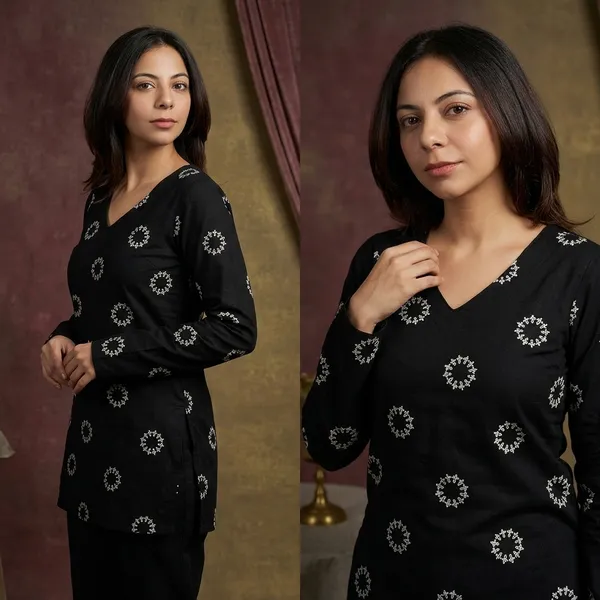 Hbkart_Casual_Floral_Print_Women_Black_Top