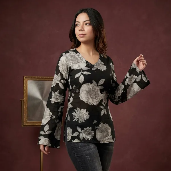 Hbkart_Casual_Floral_Print,_Printed_Women_Black_Top