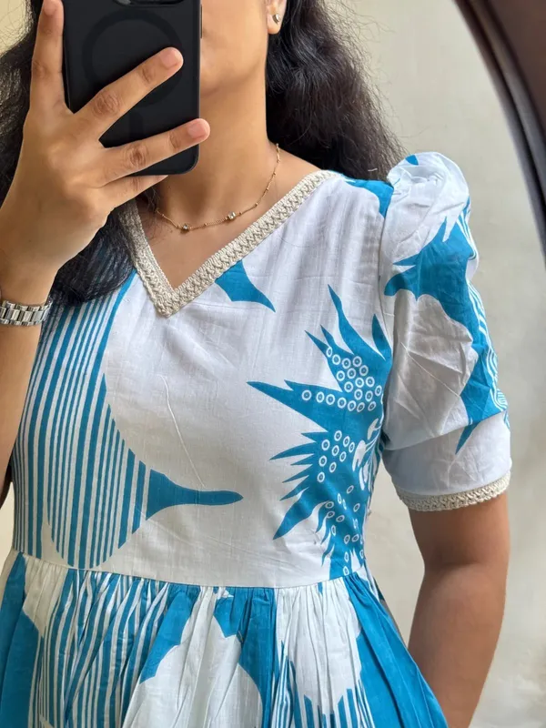 Hbkart_Women_Fit_And_Flare_Blue_Calf_Length_Dress