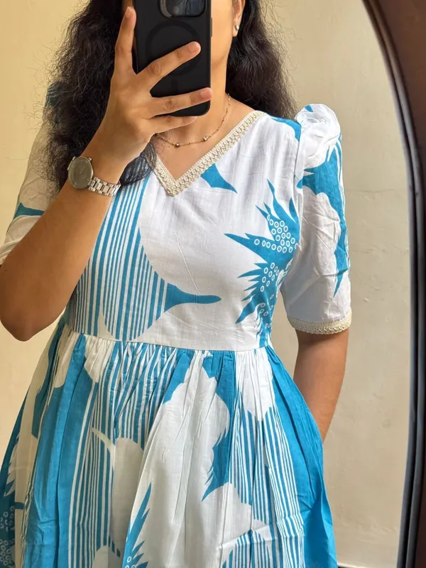 Hbkart_Women_Fit_And_Flare_Blue_Calf_Length_Dress