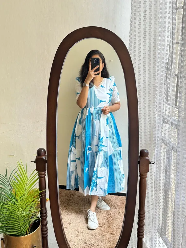 Hbkart_Women_Fit_And_Flare_Blue_Calf_Length_Dress