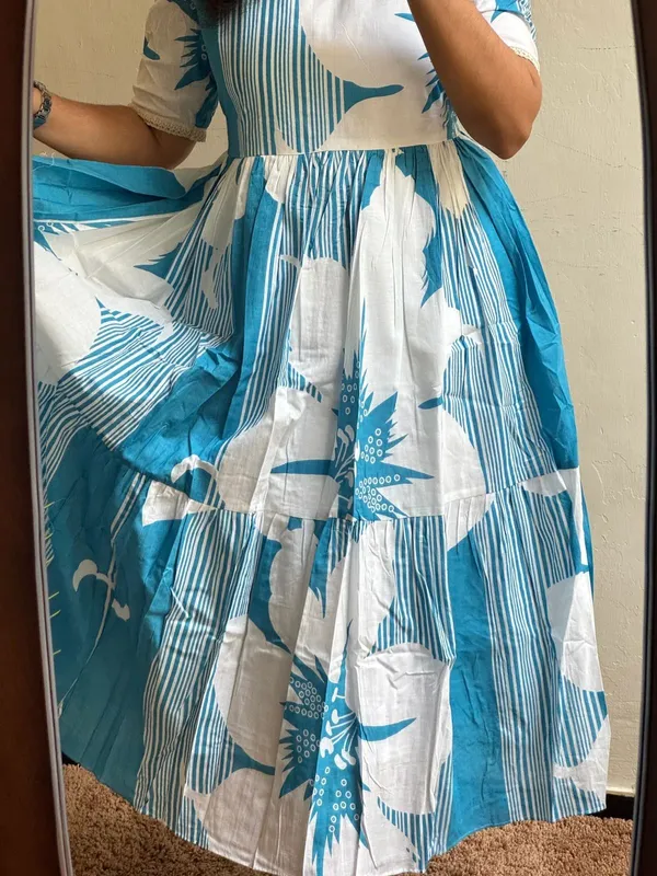 Hbkart_Women_Fit_And_Flare_Blue_Calf_Length_Dress