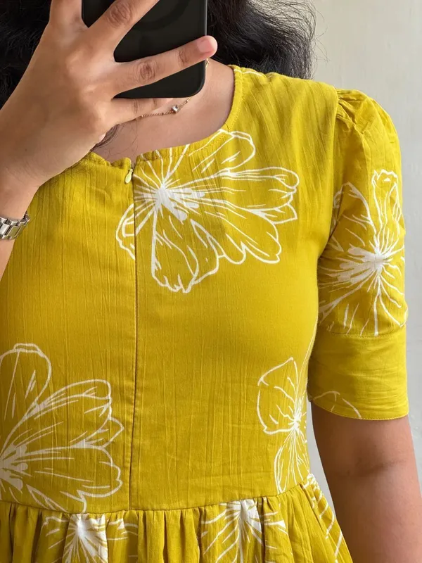 Hbkart_Women_Fit_And_Flare_Yellow,_White_Knee_Length_Dress