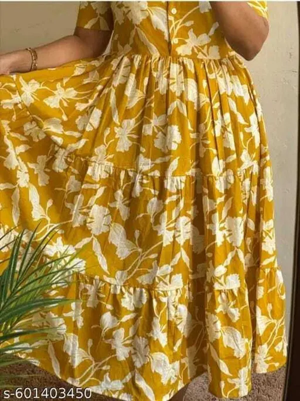 Hbkart_Women_Tiered_Yellow_Below_Knee_Dress
