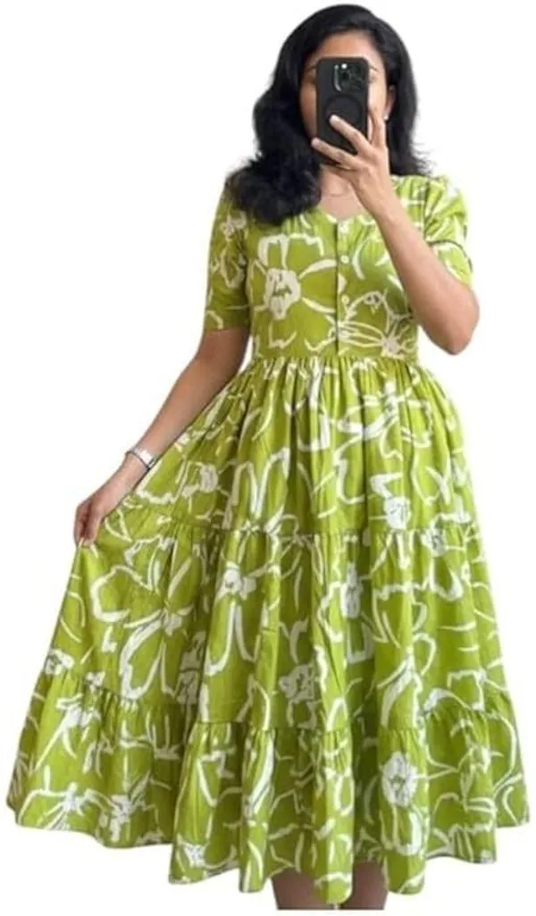 Hbkart_Women_Tiered_Green_Below_Knee_Dress