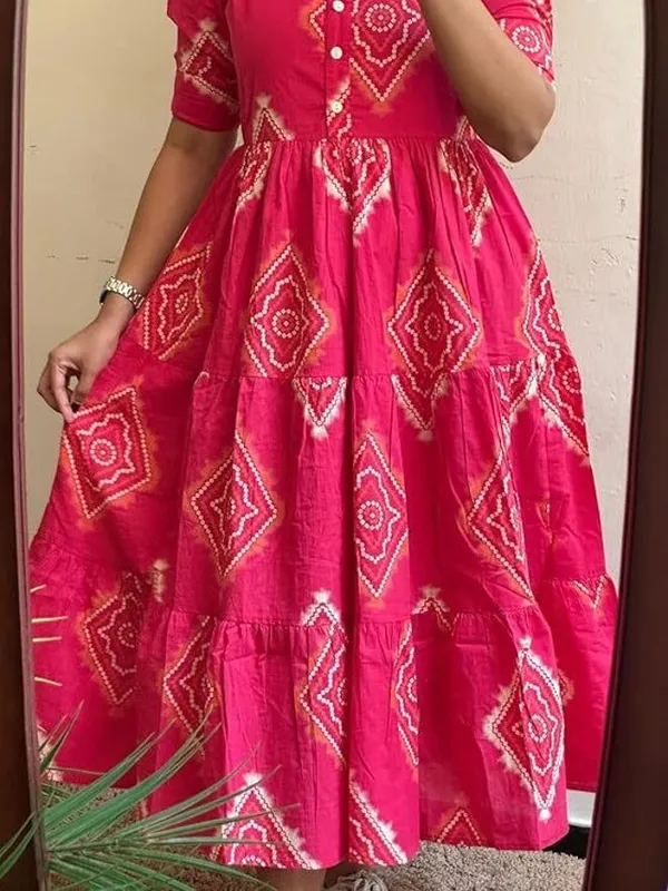 Hbkart_Women_Tiered_Pink_Calf_Length_Dress