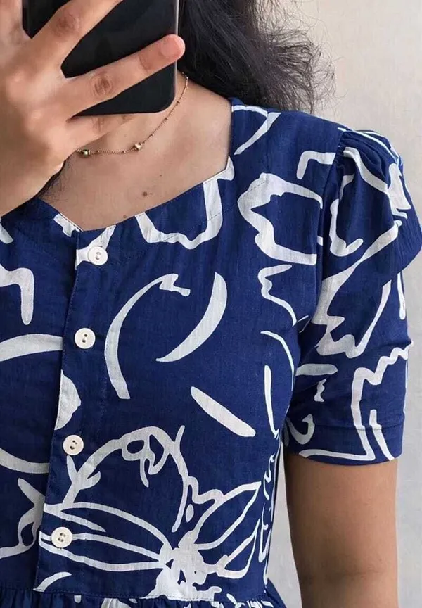Hbkart_Women_Tiered_Blue_Midi/Calf_Length_Dress