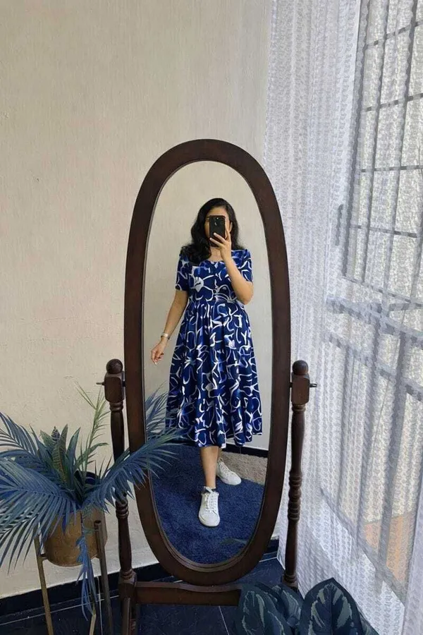 Hbkart_Women_Tiered_Blue_Midi/Calf_Length_Dress