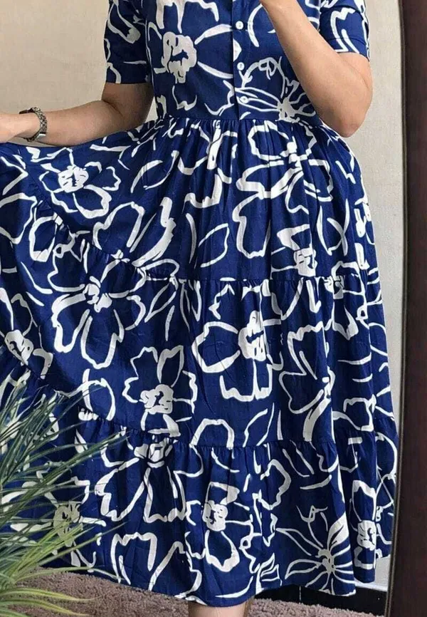 Hbkart_Women_Tiered_Blue_Midi/Calf_Length_Dress