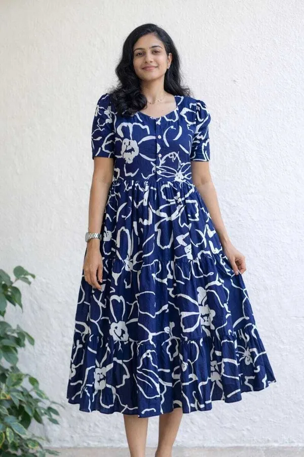 Hbkart_Women_Tiered_Blue_Midi/Calf_Length_Dress