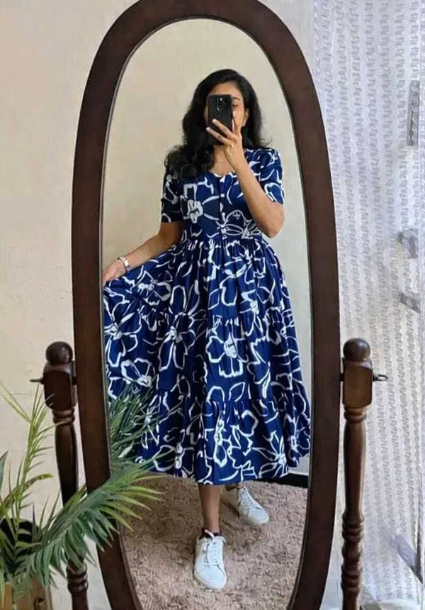 Hbkart_Women_Tiered_Blue_Midi/Calf_Length_Dress