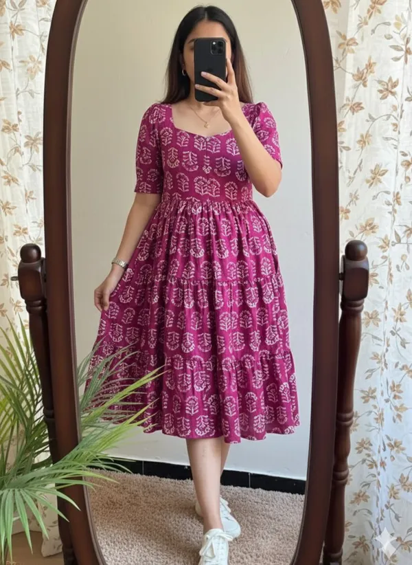 Hbkart_Women_Tiered_Purple_Midi/Calf_Length_Dress