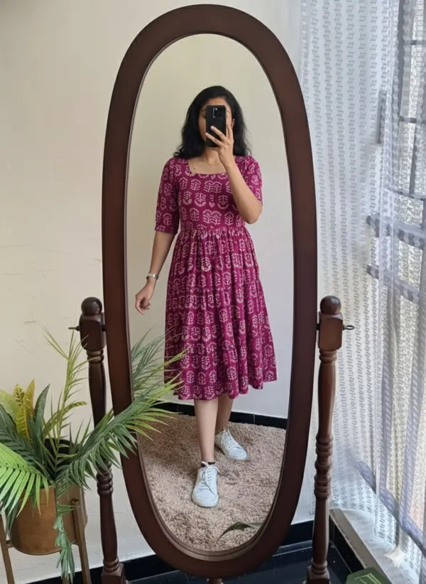 Hbkart_Women_Tiered_Purple_Midi/Calf_Length_Dress