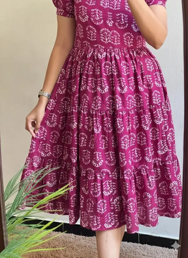 Hbkart_Women_Tiered_Purple_Midi/Calf_Length_Dress