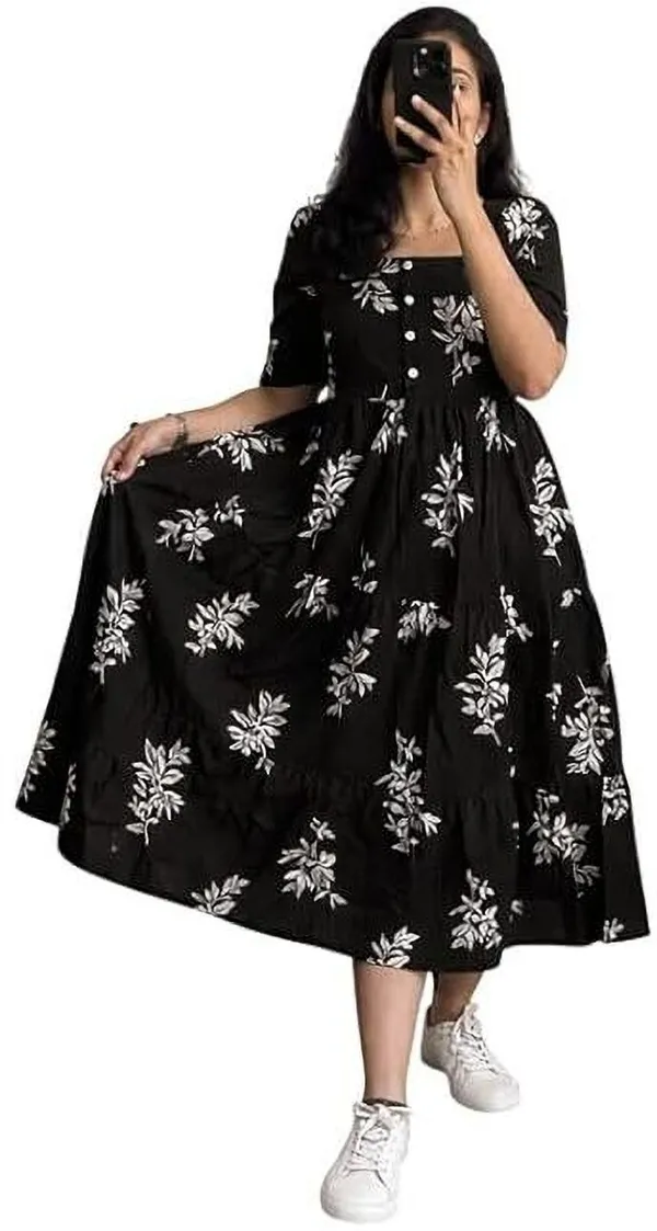 Hbkart_Women_Tiered_Black_Below_Knee_Dress