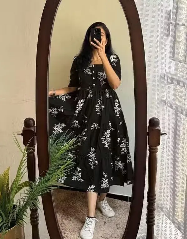 Hbkart_Women_Tiered_Black_Below_Knee_Dress