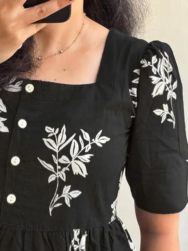 Hbkart_Women_Tiered_Black_Below_Knee_Dress