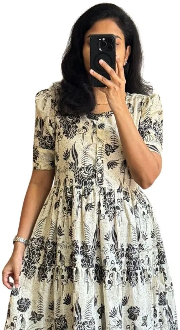 Hbkart_Women_Fit_And_Flare_Beige,_Black_Below_Knee_Dress