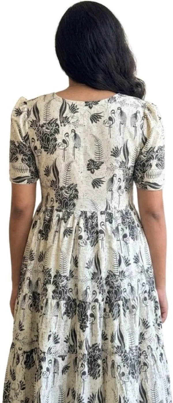 Hbkart_Women_Fit_And_Flare_Beige,_Black_Below_Knee_Dress