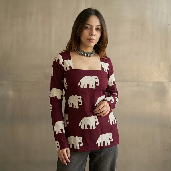 Hbkart_Casual_Printed_Women_Maroon_Top