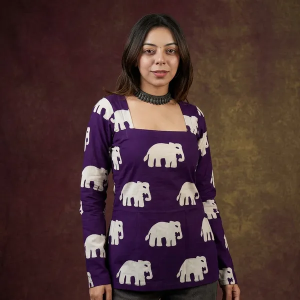 Hbkart_Casual_Animal_Print_Women_Purple_Top