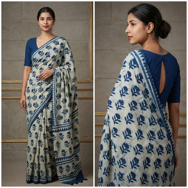 HBKART_Printed_Hand_Batik_Pure_Cotton_Saree_(Blue)