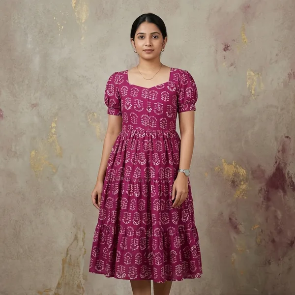 Hbkart_Women_Tiered_Purple_Midi/Calf_Length_Dress