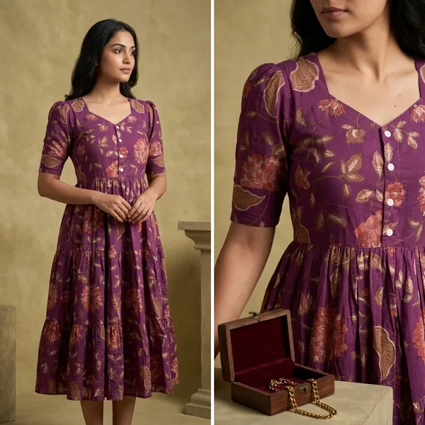Hbkart_Women_Fit_And_Flare_Purple_Midi/Calf_Length_Dress