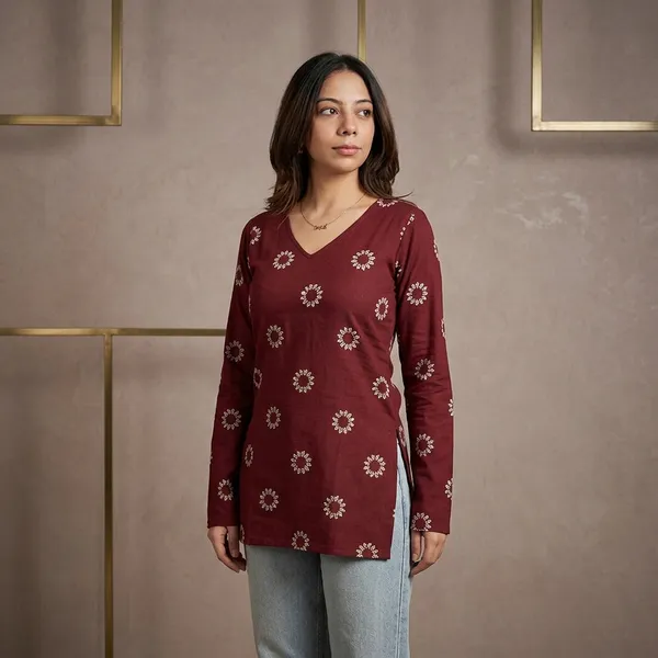 Hbkart_Casual_Printed,_Floral_Print_Women_Maroon_Top