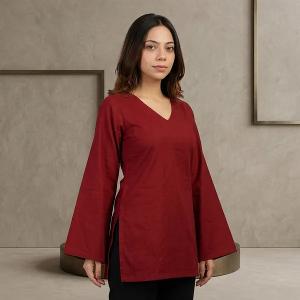 Hbkart_Casual_Solid_Women_Maroon_Top