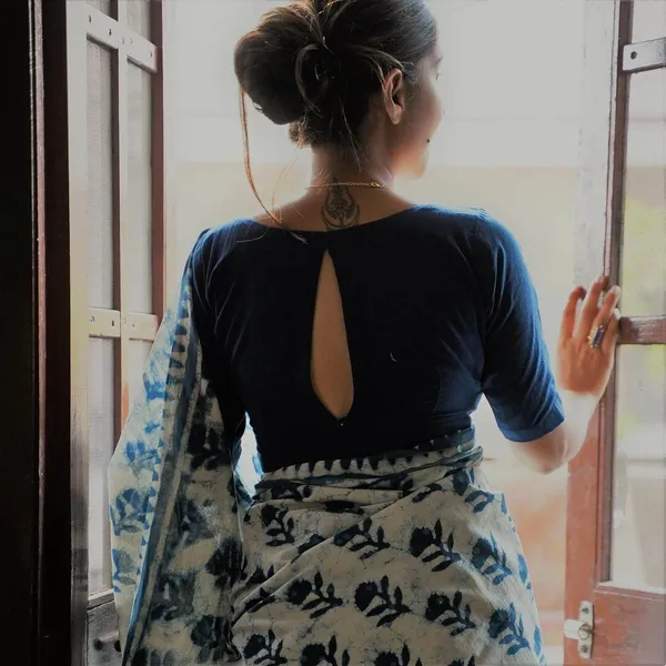 HBKART_Printed_Hand_Batik_Pure_Cotton_Saree_(Blue)