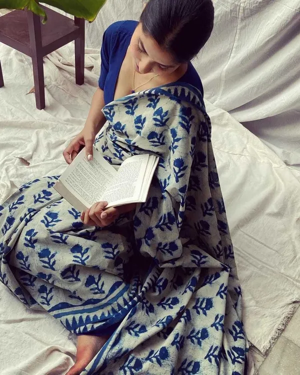 HBKART_Printed_Hand_Batik_Pure_Cotton_Saree_(Blue)