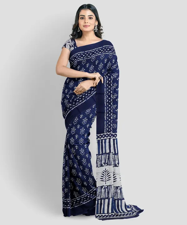 HBKART_Printed,_Color_Block,_Self_Design_Ikkat_Pure_Cotton_Saree_(Blue)