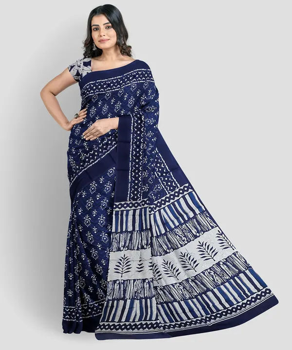 HBKART_Printed,_Color_Block,_Self_Design_Ikkat_Pure_Cotton_Saree_(Blue)