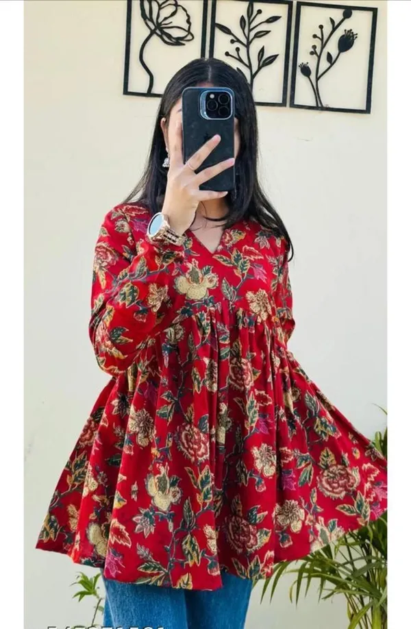 Hbkart_Casual_Printed_Women_Red_Top