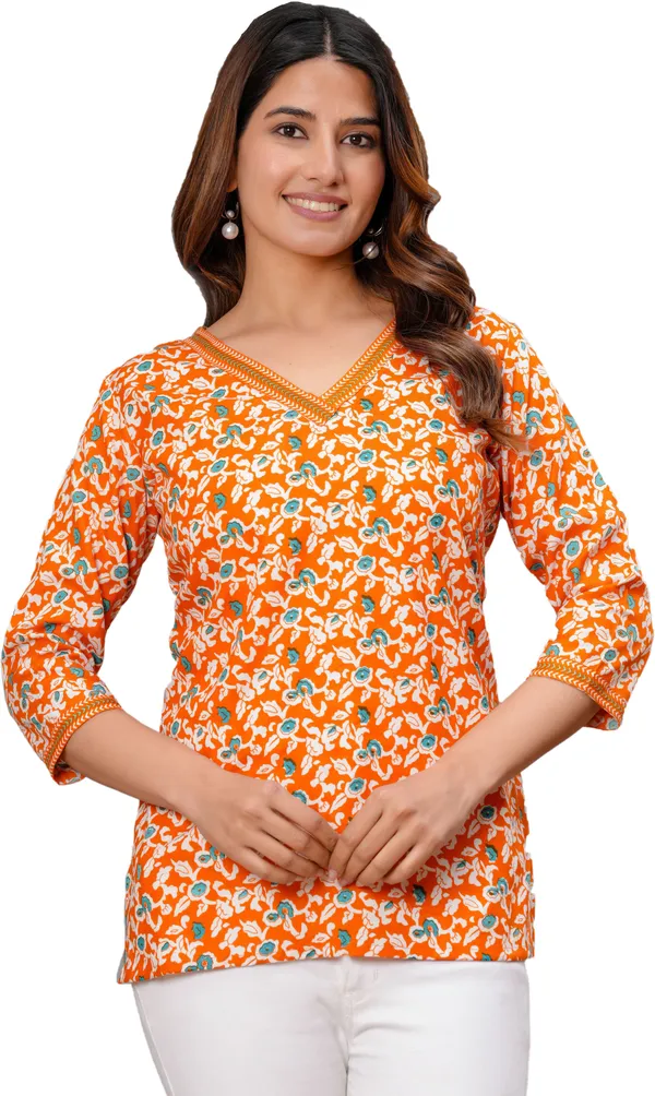 Hbkart_Casual_Printed_Women_Orange_Top