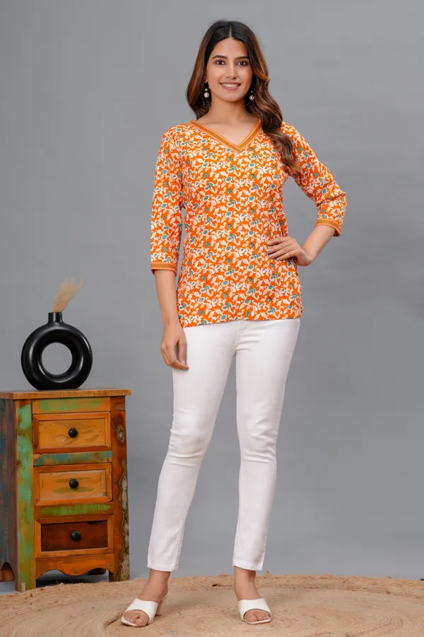 Hbkart_Casual_Printed_Women_Orange_Top