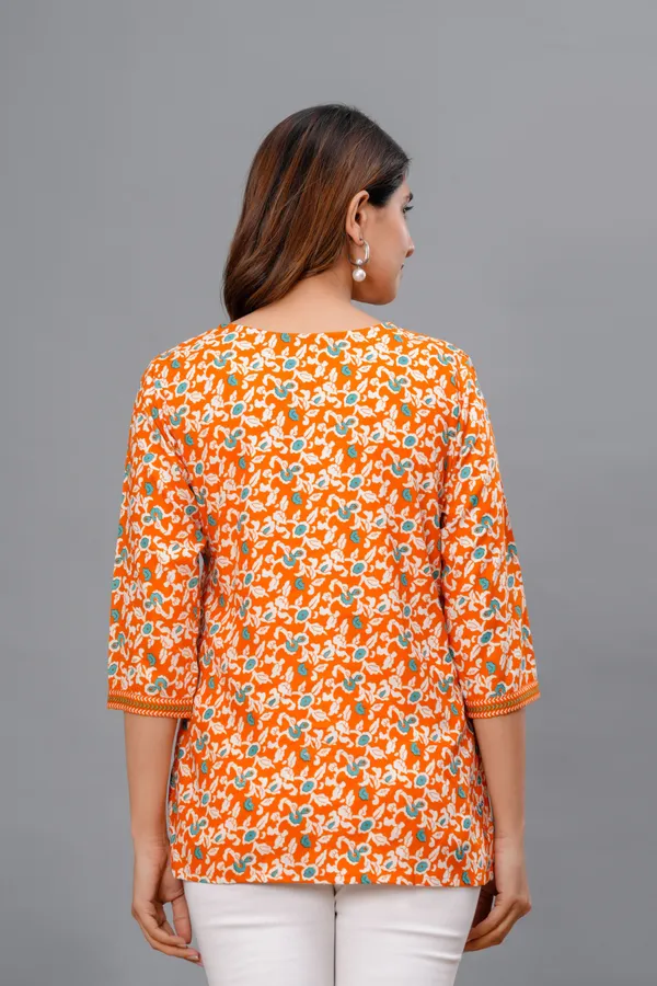 Hbkart_Casual_Printed_Women_Orange_Top