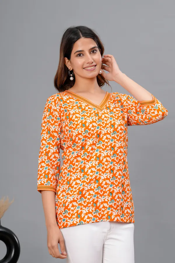 Hbkart_Casual_Printed_Women_Orange_Top