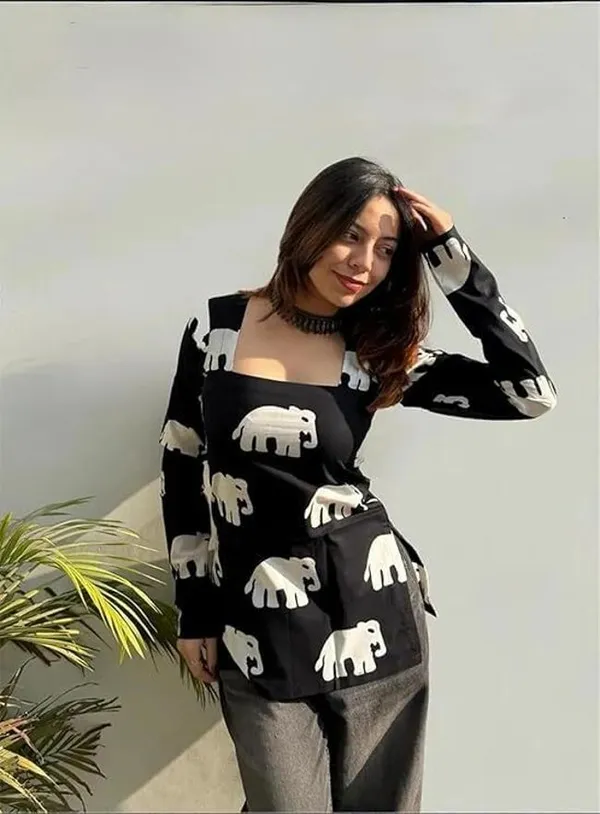 Hbkart_Casual_Printed,_Animal_Print_Women_Black_Top