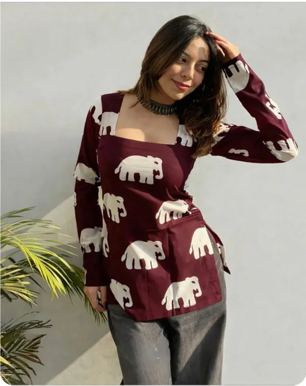 Hbkart_Casual_Printed_Women_Maroon_Top