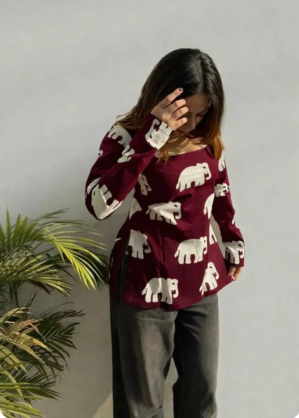 Hbkart_Casual_Printed_Women_Maroon_Top