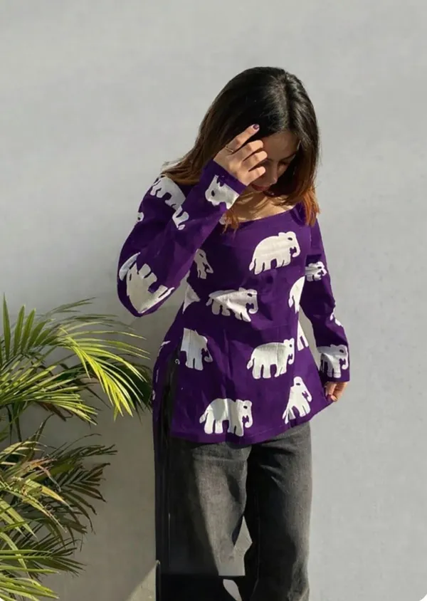 Hbkart_Casual_Animal_Print_Women_Purple_Top