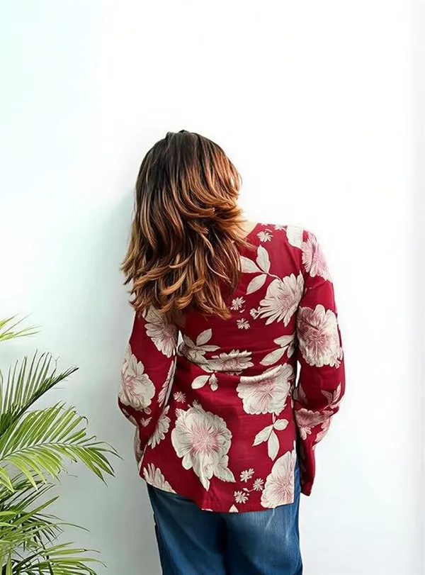 Hbkart_Casual_Floral_Print_Women_Red_Top