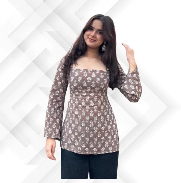 Hbkart_Casual_Printed,_Floral_Print_Women_Brown_Top